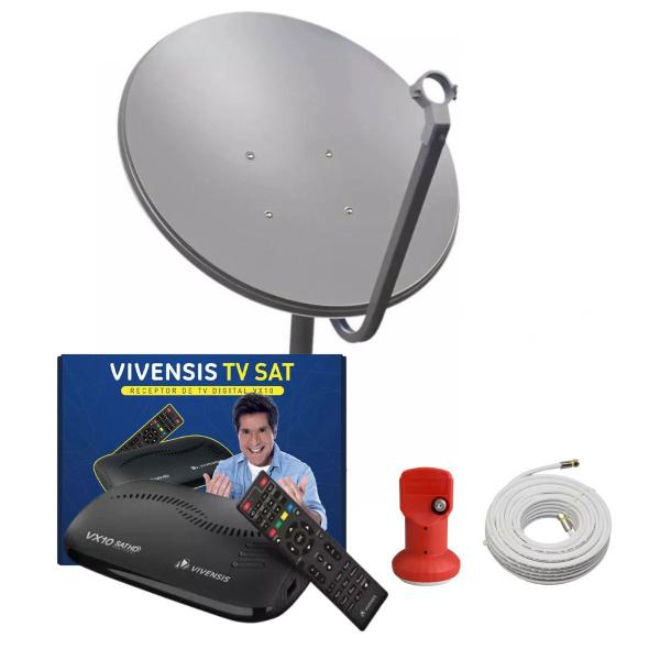 Imagem de Kit Receptor Digital Vx10 Vivensis Antena + Lnbf Ku + Cabo