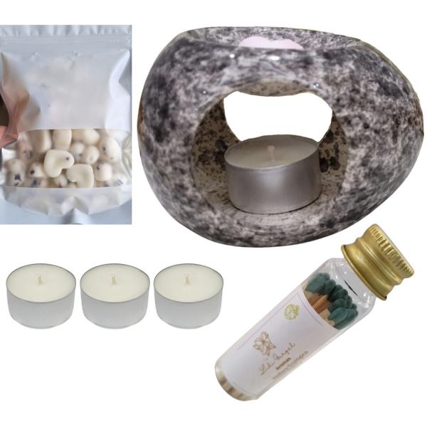 Imagem de Kit Rechaud Oval + 3 Velas + Fósforo + 12 Wax Melts Lavanda