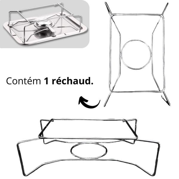 Imagem de Kit Rechaud Retangular Aco Inox + Placa Difusora Aluminio Retangular  Forma 