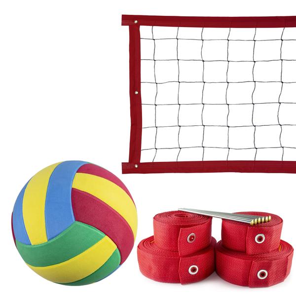 Imagem de Kit Rede de Vôlei 5 metros + Marcação Vermelho + Bola