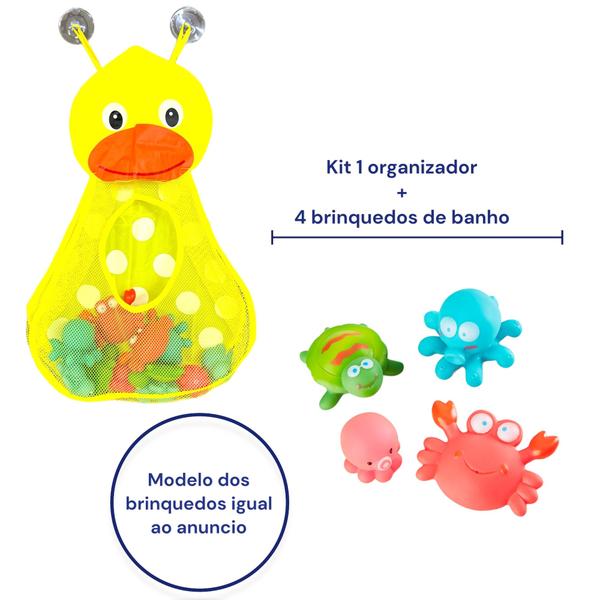 Imagem de Kit Rede Organizadora de brinquedos + 4 brinquedos de banho