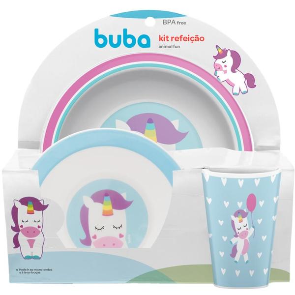 Imagem de Kit Refeição Animal Fun Prato Raso Bowl e Copo Introdução Alimentar Bebê Infantil Buba