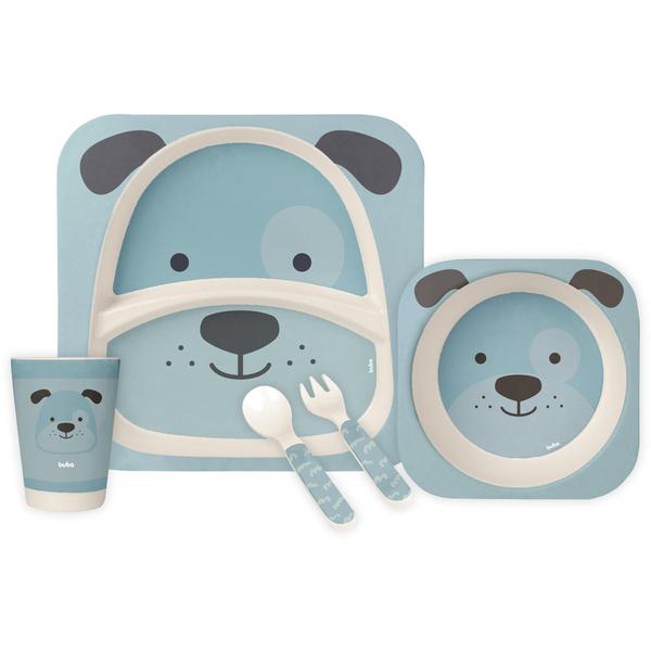 Imagem de Kit Refeição Em Bambu Cachorrinho Azul Infantil 05 peças 16226 - Buba