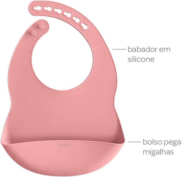 Imagem de Kit refeicao infantil 4 pecas em silicone rosa - buba