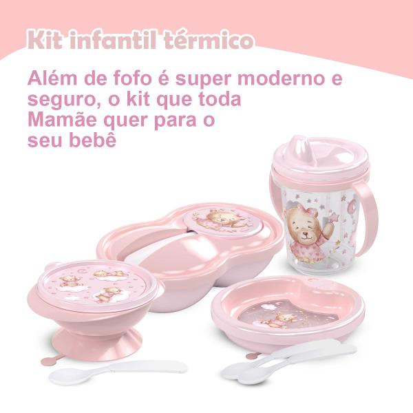 Imagem de Kit Refeição Infantil 4 Peças Prato Térmico Pote Papinha Tigela E Caneca