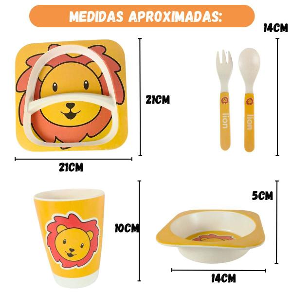 Imagem de Kit Refeição Infantil Animal Leozinho Fibra de Bambu Bebe Leão Castela