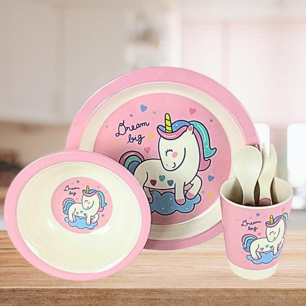 Imagem de Kit Refeição Infantil Animal Unicornio Fibra de Bambu Bebe Castela