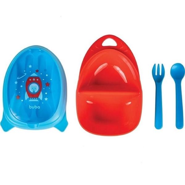 Imagem de Kit Refeição Infantil Com Talheres Foguete Azul 13514 BUBA