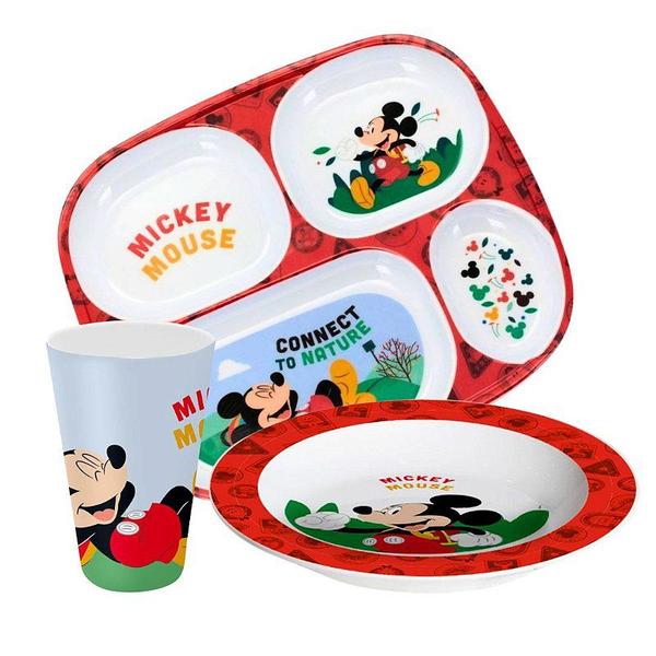 Kit Refeição Infantil Mickey Disney 4 Peças Pratos, Bandeja e Copo Com Canudo - Tuut - Yangzi Imagem de Kit Refeição Infantil Mickey Disney 4 Peças Pratos, Bandeja e Copo Com Canudo - Tuut
