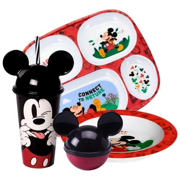 Kit Refeição Infantil Mickey Disney 4 Peças Pratos, Bandeja e Copo Com Canudo - Tuut - Yangzi Imagem de Kit Refeição Infantil Mickey Disney 4 Peças Pratos, Bandeja e Copo Com Canudo - Tuut