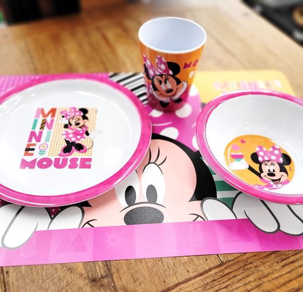 Imagem de Kit Refeição Infantil Minnie Disney 5 Peças Melamina Pratos, Tigela, Copo e Lugar Americano - Tuut