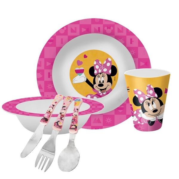 Imagem de Kit Refeição Infantil Minnie Disney 6 Peças Prato, Tigela, Copo e Talheres - Tuut