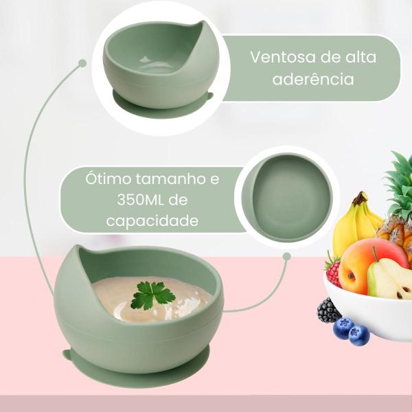 Imagem de Kit Refeição Infantil Silicone Pratinho Ventosas Bowl Talher Bambu Introdução Alimentar Bebê Buba