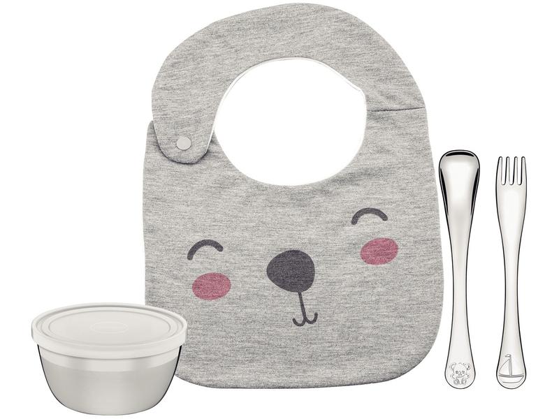 Kit Refeição Infantil Tramontina Le Petit 4 peças Coala e Barquinho Cinza Imagem de Kit Refeição Infantil Tramontina Le Petit 4 peças Coala e Barquinho Cinza