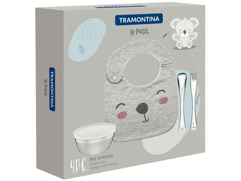 Kit Refeição Infantil Tramontina Le Petit 4 peças Coala e Barquinho Cinza Imagem de Kit Refeição Infantil Tramontina Le Petit 4 peças Coala e Barquinho Cinza