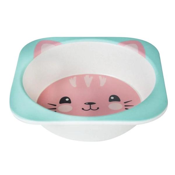 Kit Refeição para Bebê em bambu de Gato Prato Bowl Copo e Talher Buba Imagem de Kit Refeição para Bebê em bambu de Gato Prato Bowl Copo e Talher Buba
