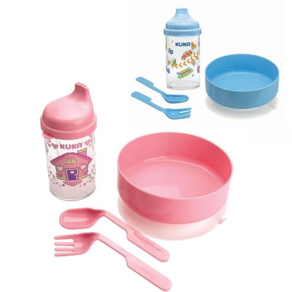 Imagem de Kit refeiçao pratinho com ventosa para bebe copo + talheres