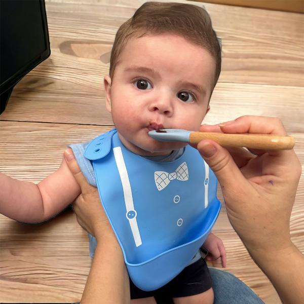 Imagem de Kit Refeiçao Silicone Pratinho Ventosa Talheres  Babador