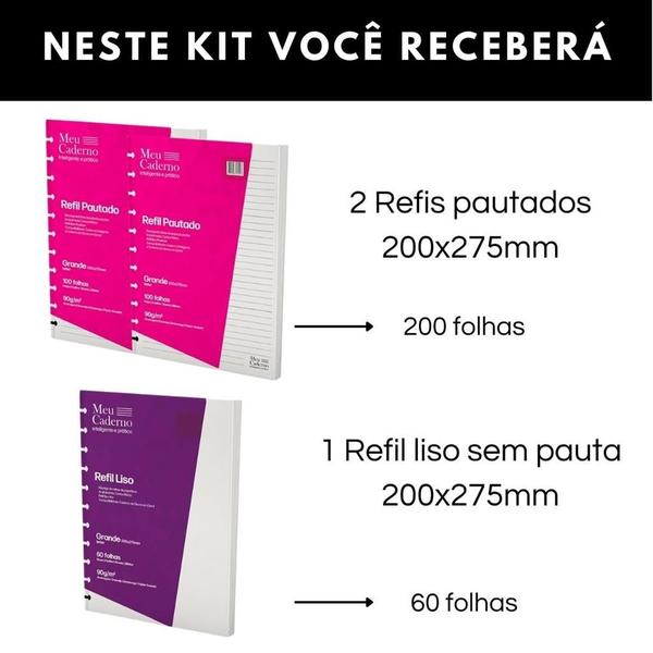 Imagem de KIT Refil Compatível Caderno 11 Discos Tipo Inteligente Grande com 60 Folhas Lisas + 200 Pautadas