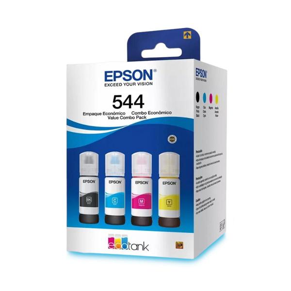 Imagem de Kit Refil de Tinta Epson T544 Amarelo, Ciano, Magenta e Preto