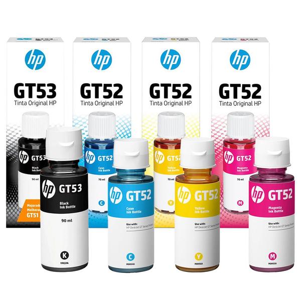 Imagem de Kit refil de Tinta GT53 Preto + GT52 Amarelo + GT52 Ciano + GT52 Magenta para Deskjet GT 5810 e 5820