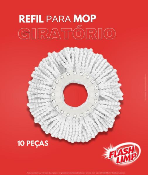 Imagem de Kit Refil Mop Giratório Com 10 Peças Flash Limp Limpeza Geral