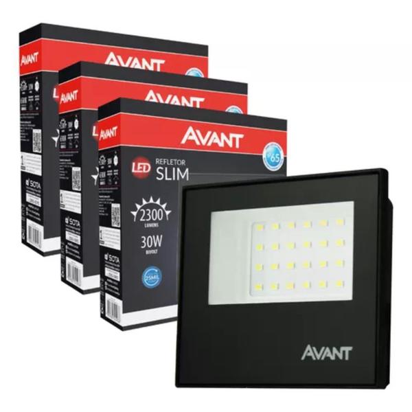 Kit Refletor Led Slim 30w Branco Bivolt Avant C/3un Imagem de Kit Refletor Led Slim 30w Branco Bivolt Avant C/3un