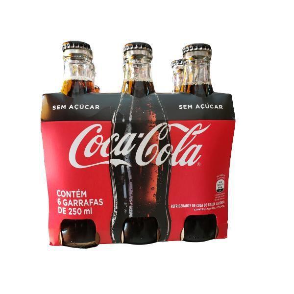 Imagem de Kit Refrigerante Coca Cola Zero Garrafa Vidro 250Ml Com 6Un