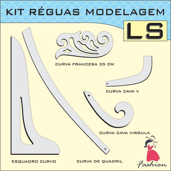 Imagem de Kit Régua Modelagem Gabarito Curva Acrílico Costura Ls Fenix