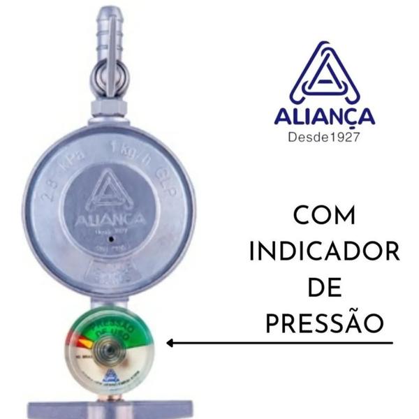 Imagem de kit regulador Aliança com manômetro+mangueira de borracha 4mm x 1,50 mt+abraçadeiras