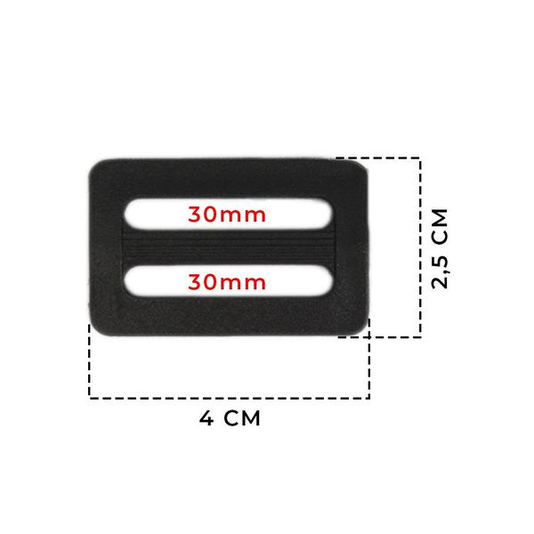 Imagem de Kit Regulador Plástico De Alça 30mm 4cm X 2,5cm Duas Passagens - 100 Unidades