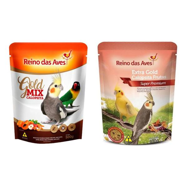 Imagem de Kit Reino das Aves - Mistura de Sementes Gold Mix 500g + Extra Gold Calopsita Frutas 400g