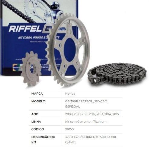 Imagem de Kit Relação Cb 300r 2009 2010 2011 2012 2013 2014 2015 Coroa Pinhão Corrente Riffel