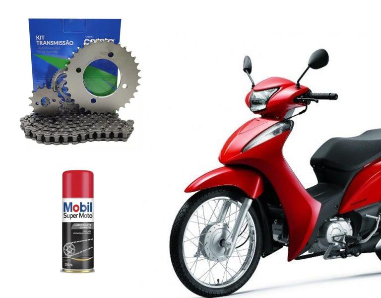 Imagem de Kit Relação Cobreq Biz 125 + 01 Óleo Spray Mobil Lub Ano 2005 Até 2016