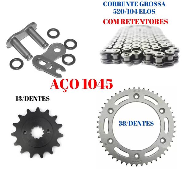 Imagem de Kit relacao importado c/retentor 520uo x 104l/38d/13d xr250