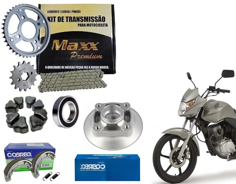 Imagem de Kit Relação Maxx + Flange Coroa + Lona Cobreq + Rolamento + Bucha Cg 150 Titan Fan Mix Flex Ks Es Esd Ex