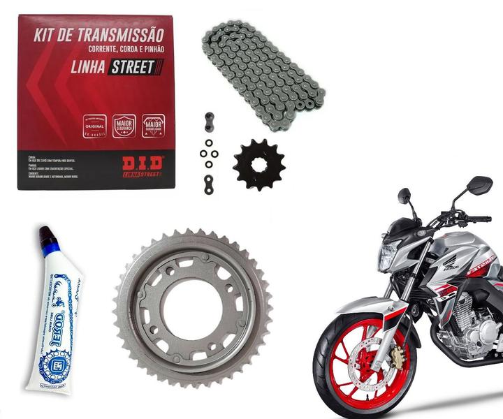 Imagem de Kit Relação Tração Did Retentor + Graxa Branca Cb 250 Cb250f Twister 2016 Até 2022 40D 13D 520HX110LZB