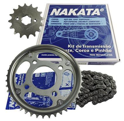 Imagem de Kit Relação Tração Nakata Corrente Coroa Pinhão Honda Cg Titan Fan 150 Ks Es Esd Mix Flex Aço 1045 + 01 Lona Patim Cobreq Dianteira ou Traseira