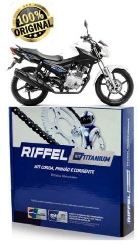 Imagem de Kit Relação Tração Transmissão Riffel Yamaha YBR 125i Factor 125 2017 2022 Aço 1045 Titanium Original Riffel