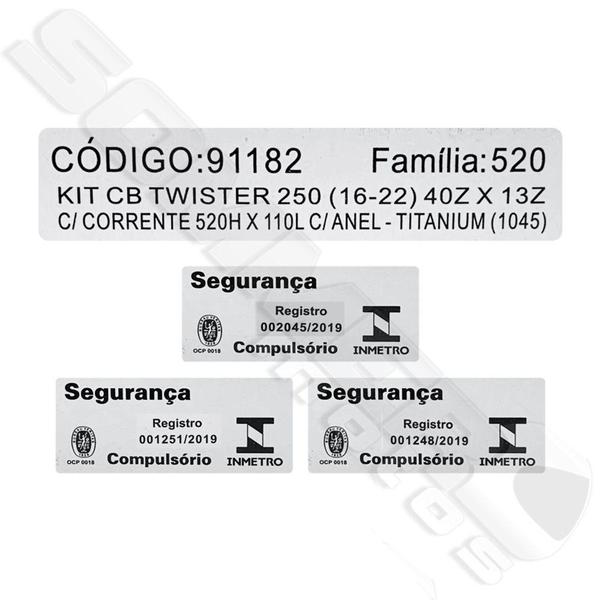 Imagem de Kit Relação Transmissão Cbx 250F Twister 2016 a 2022 Riffel