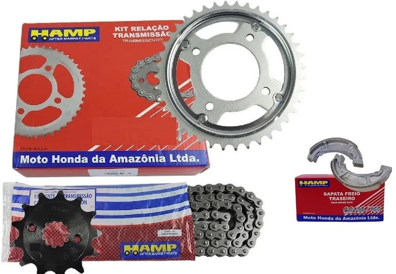 Imagem de Kit Relação Transmissão Cg Titan Fan 125 Ano 2009 ~ 2021 + Lona Patim Freio Traseiro Original Honda Hamp