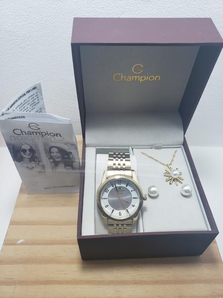 Imagem de Kit Relógio Champion Elegance Feminino CN26233W com Colar e Brincos