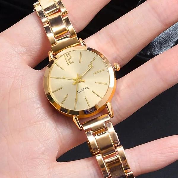 Imagem de Kit Relógio De Luxo Feminino Dourado Com Pulseira Bracelete