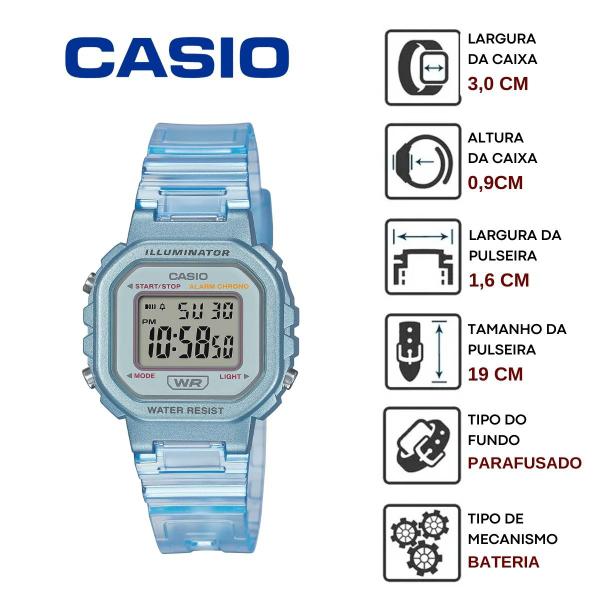 Imagem de Kit Relógio de Pulso Casio Infantil Masculino Resistente Água Calndário Alarme Digital LA-20WHS + Carrinho Miniatura