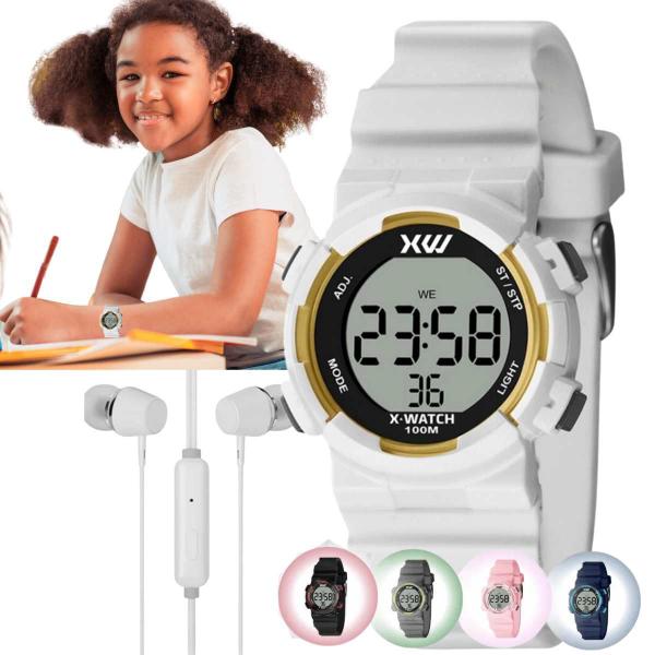 Kit Relógio de Pulso X-Watch Esportivo Moda Jovem Infantil Prova D Água Pulseira Silicone Rosa Cinza Azul Preto XKPPD + Fone Ouvido Imagem de Kit Relógio de Pulso X-Watch Esportivo Moda Jovem Infantil Prova D Água Pulseira Silicone Rosa Cinza Azul Preto XKPPD + Fone Ouvido