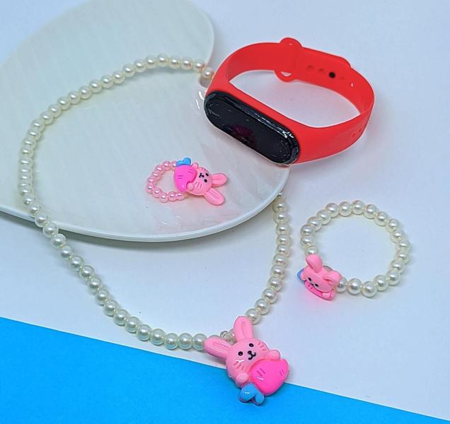 Imagem de Kit Relógio Digital Bracelete Prova água Silicone Menina + Conjunto Infantil Colar e Pulseira Anel Miçangas com Pingente