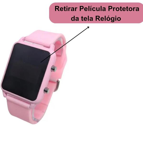 Imagem de Kit Relógio Digital Led Silicone ajustável + Óculos de Sol Feminino Quadrado Armação Grande degradê Luxo Moda Blogueira