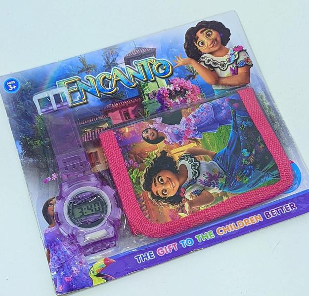 Imagem de Kit Relógio Digital Led Silicone Sports Meninas + Carteira Infantil Personagem Princesa Disney Mirabel Encanto