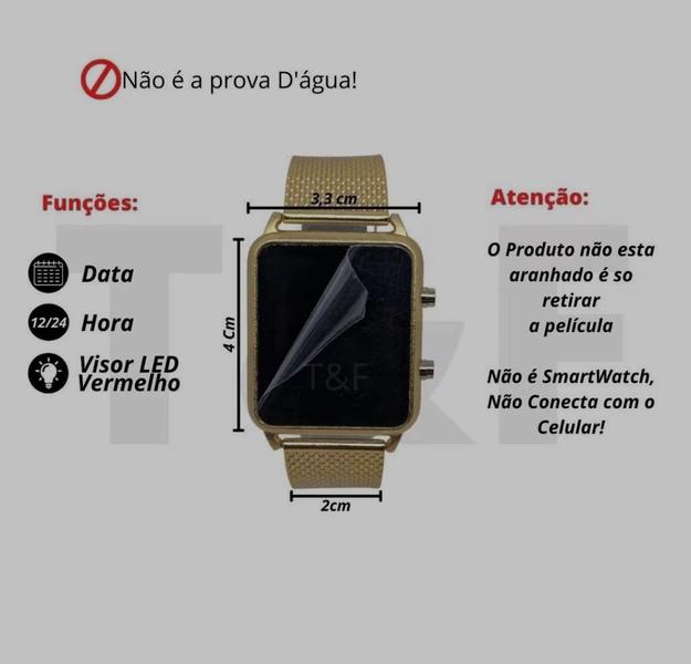 Imagem de Kit Relógio Digital Led Sports Feminino Pulseira Silicone Luxo Ajustável + Colar Corrente Mãe Folheado Ouro Presente