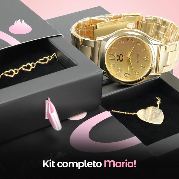 Imagem de kit relógio feminino 18k premium garantia presente